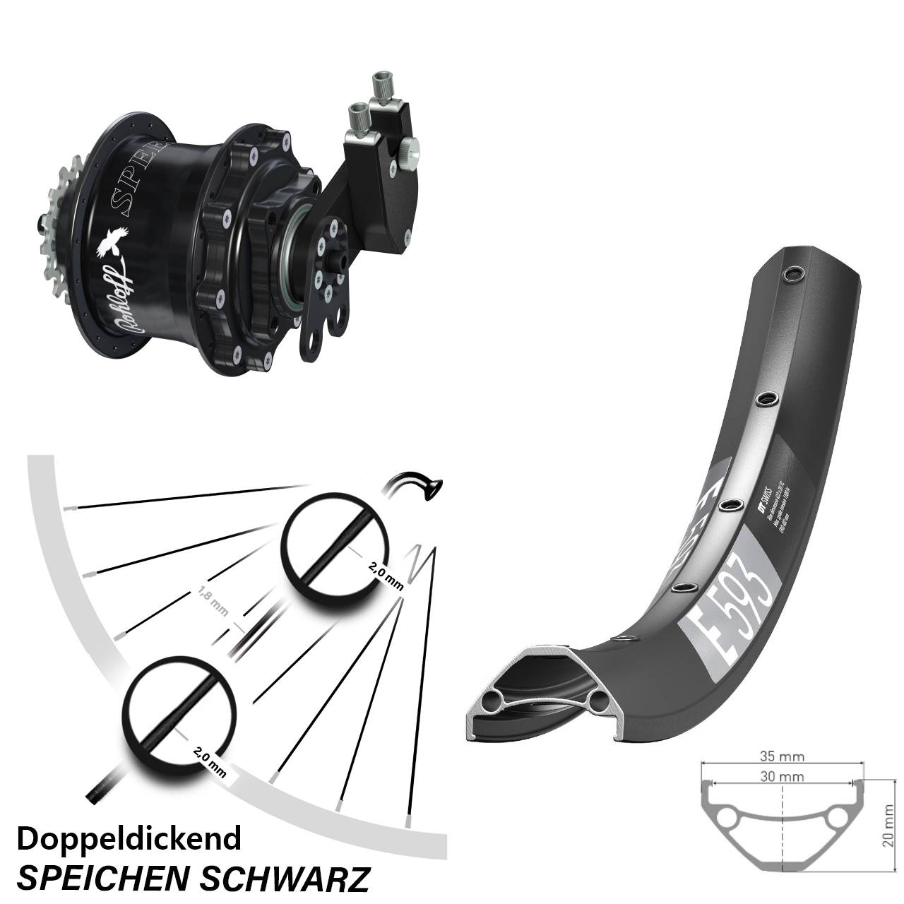 Hinterrad 29 Zoll DT Swiss E 593 Disc Rohloff Speedhub 500/14 CC DB Tandem schwarz