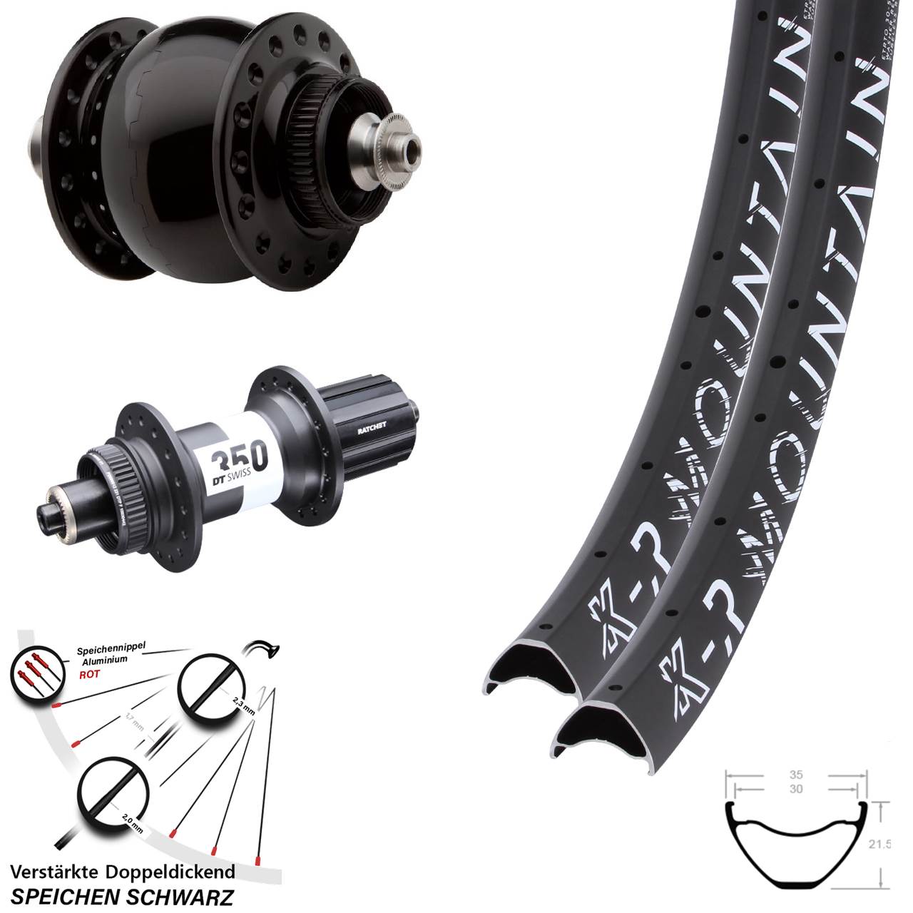 27,5 Zoll KX-R Mountain DT Swiss 350 SON 28 Laufrad-Satz für Schnellspanner 8-11 fach HG