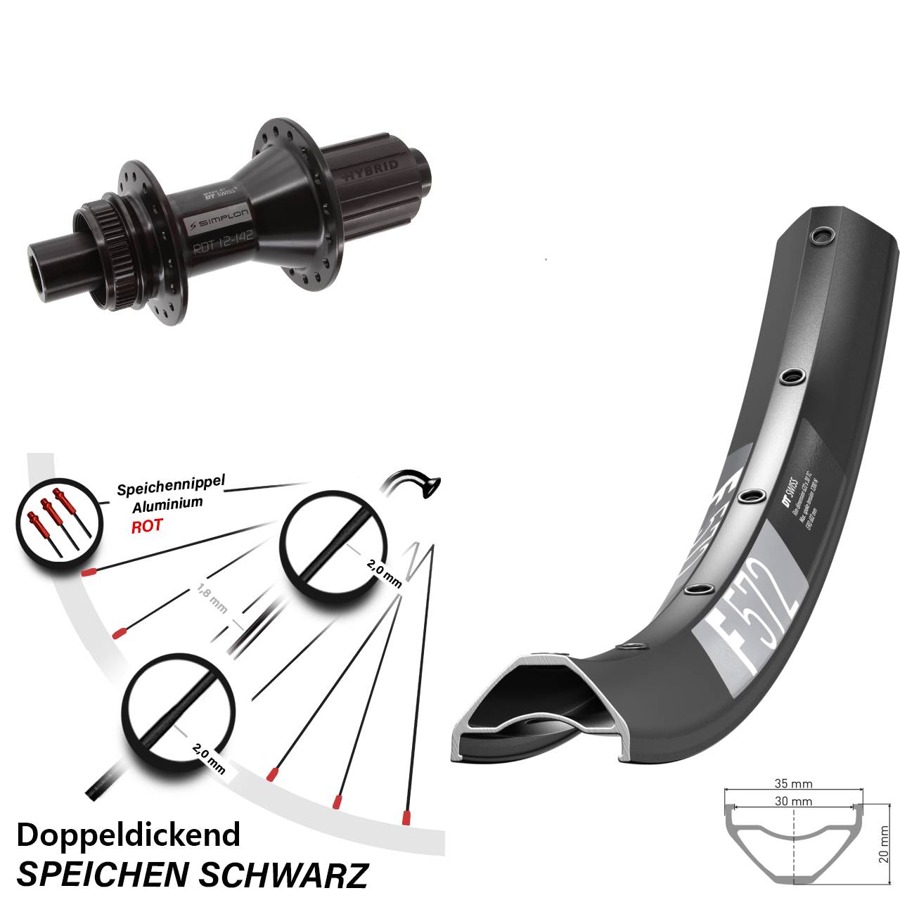 27,5 Zoll DT Swiss F 572-370 Hybrid Centerlock Hinterrad 12x142 8-11 fach