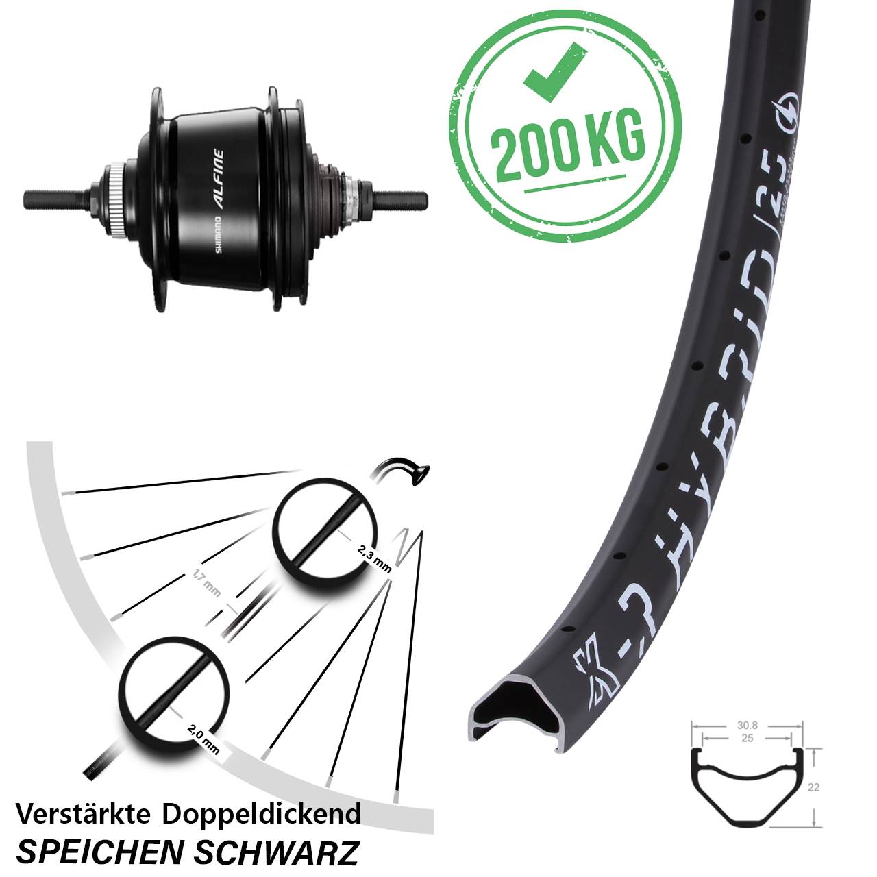 28-29 Zoll Hinterrad Shimano Alfine 8 Gang KXR Hybrid 25