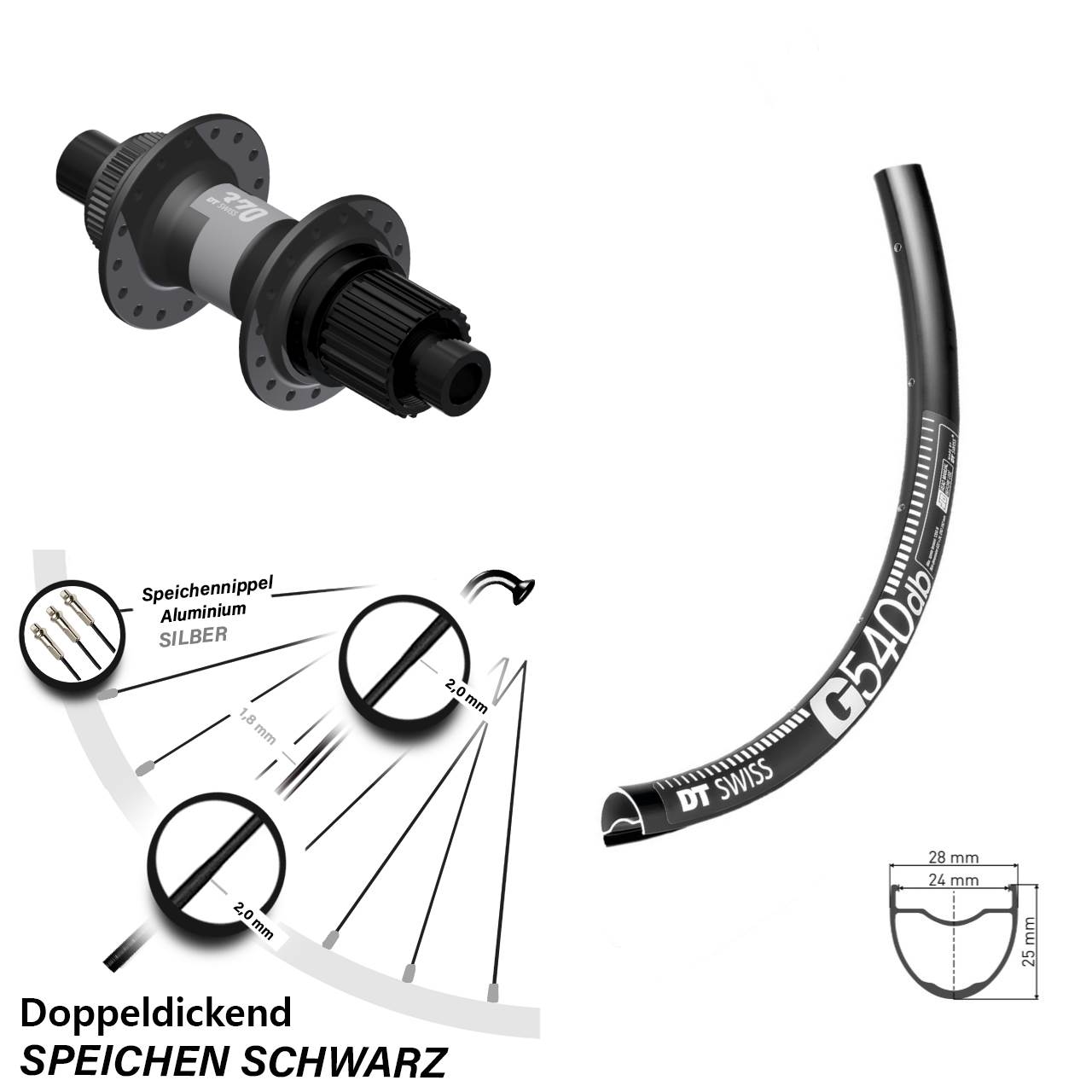 DT Swiss G 540-370 28 Zoll Centerlock Hinterrad 12x142 Micro Spline