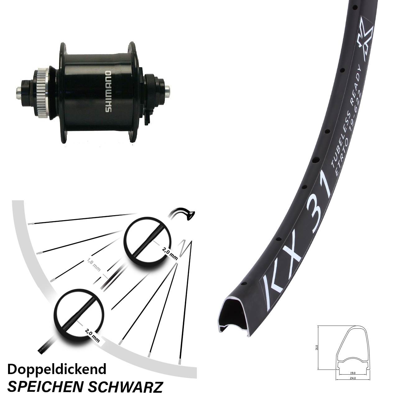 KX 31 Shimano DH-UR700 28 Zoll Centerlock Dynamovorderrad QR