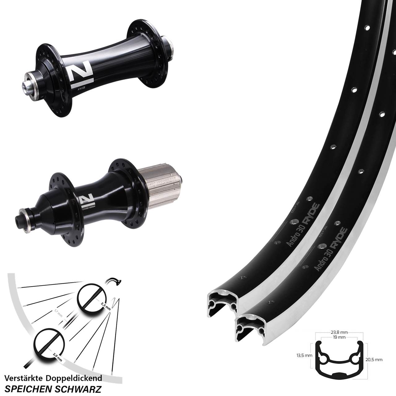 Laufradsatz 28 Zoll Ryde Andra 30 Novatec A141 SB Novatec F162 Strong 8-12 fach HG QR