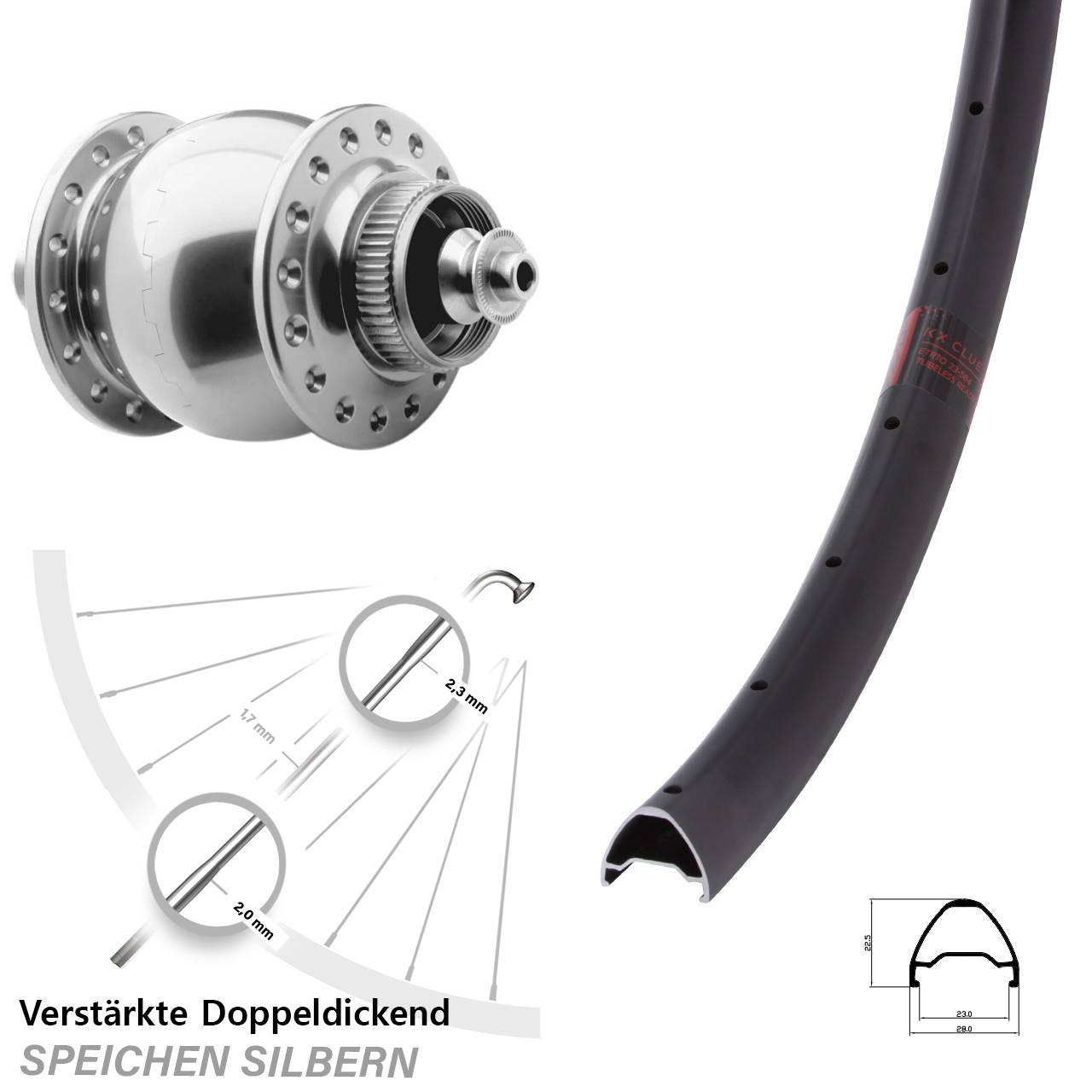 Nabendynamo-Vorderrad Centerlock 28-29 Zoll KX Clue SON 28 QR