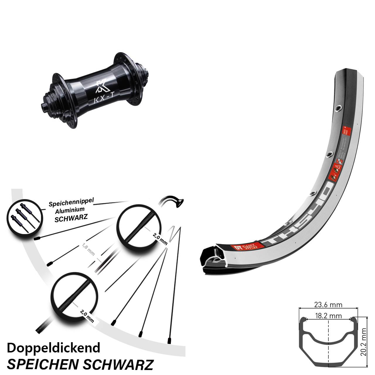 Vorderrad 28 Zoll DT Swiss TK 540 Felgenbremse KX-T schwarz
