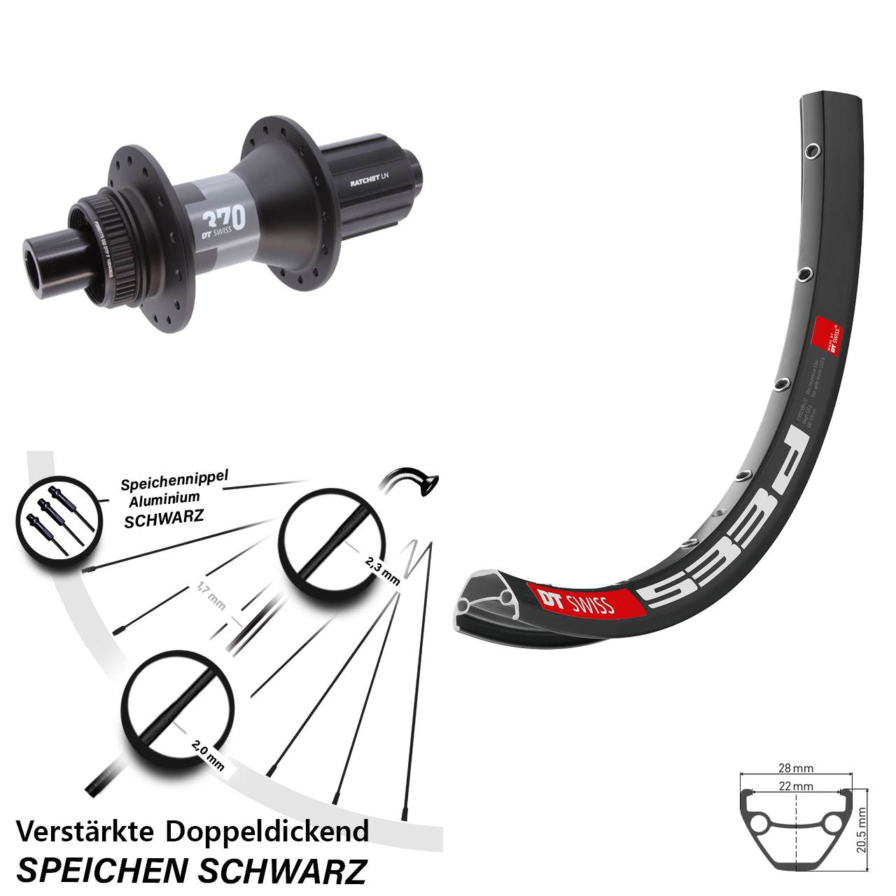 27,5 Zoll DT Swiss 533 D-370 Disc Laufrad 11-12 fach Road 12x142