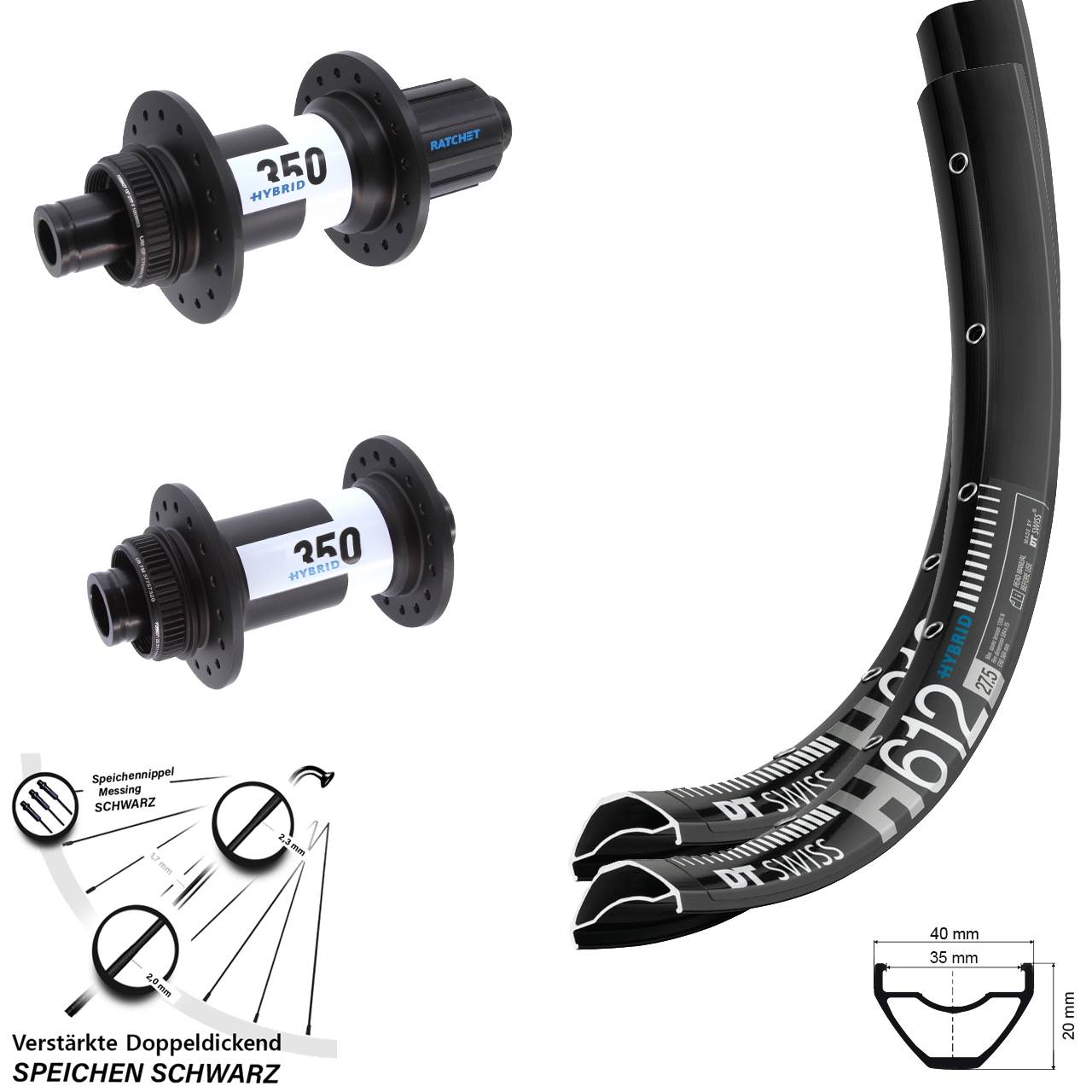 Laufradsatz Centerlock 15x110 12x148 27,5 Zoll DT Swiss H 612 Hybrid 350 8-11 fach HG