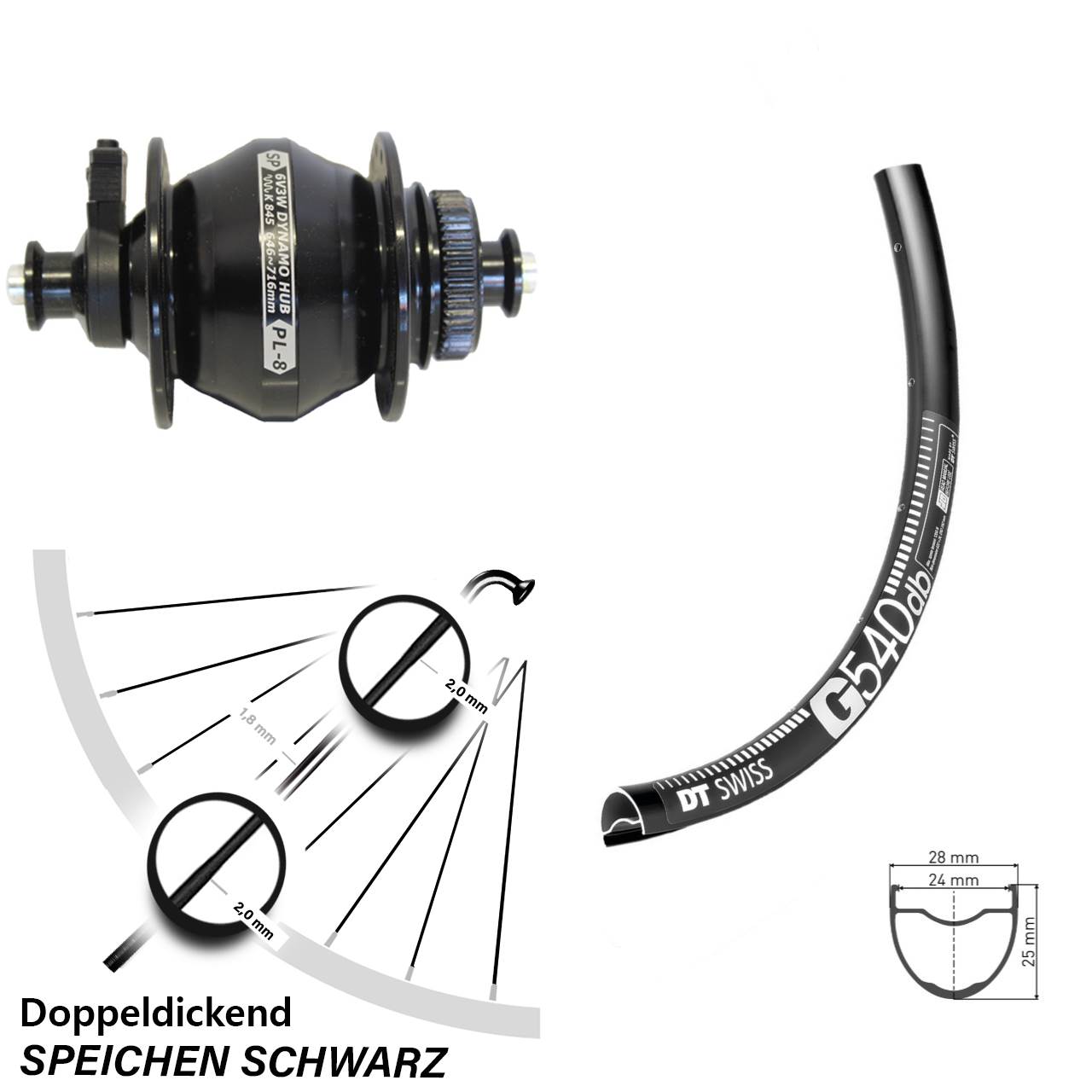 DT Swiss G 540 Shutter Precision PL-8 28-29 Zoll Centerlock Dynamovorderrad QR