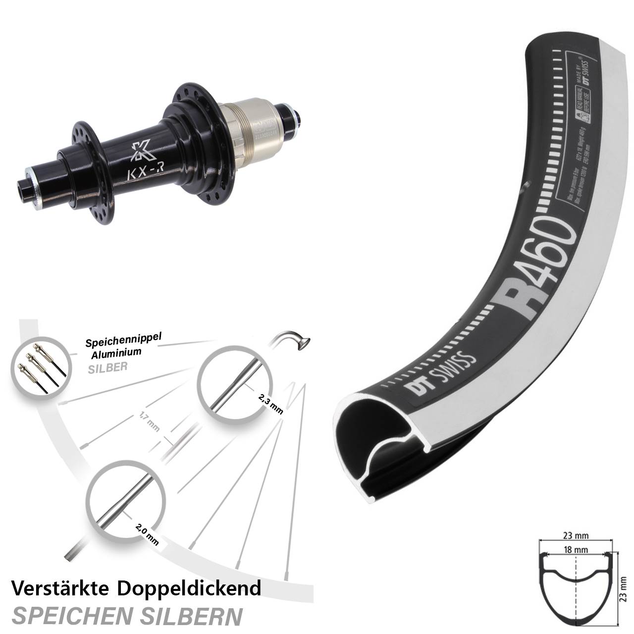 Hinterrad für Schnellspanner 28 Zoll DT Swiss R 460 CNC KX-R SRAM XDR