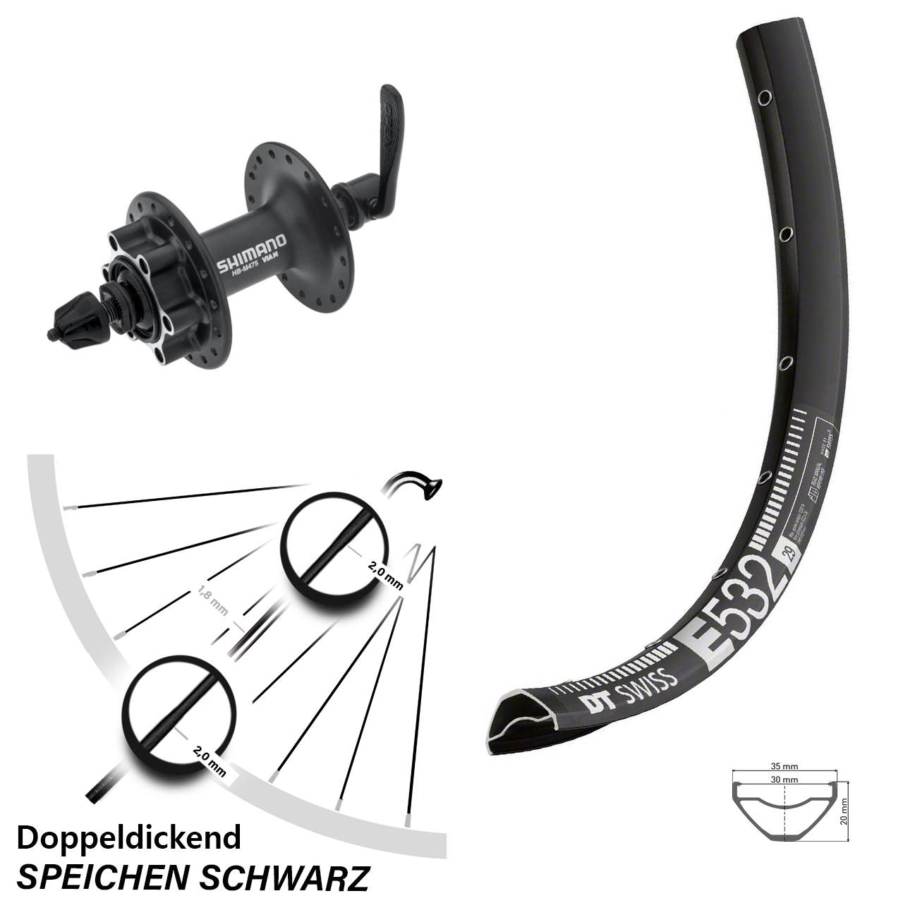 27,5 Zoll DT Swiss E 532 Shimano Alivio 6-Loch Vorderrad QR