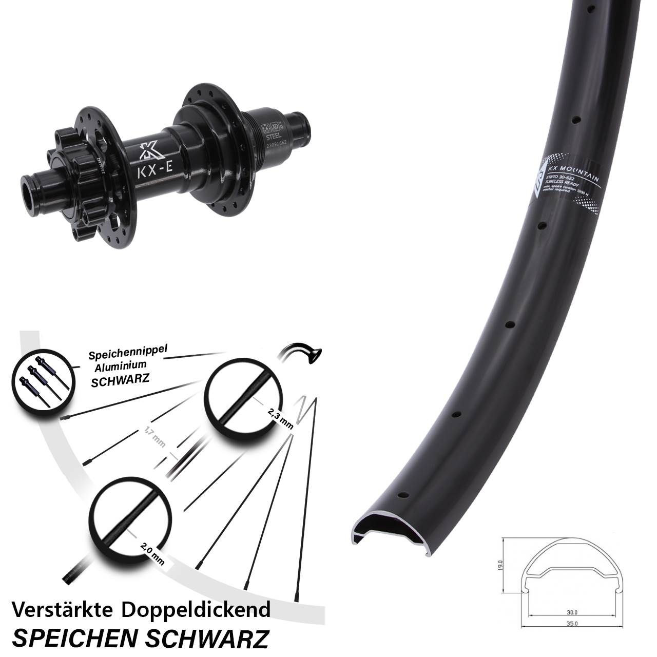 29 Zoll KX-E Mountain TR Stahl Freilauf Boost 6-Loch Hinterrad 12x148 XD 11-12 fach