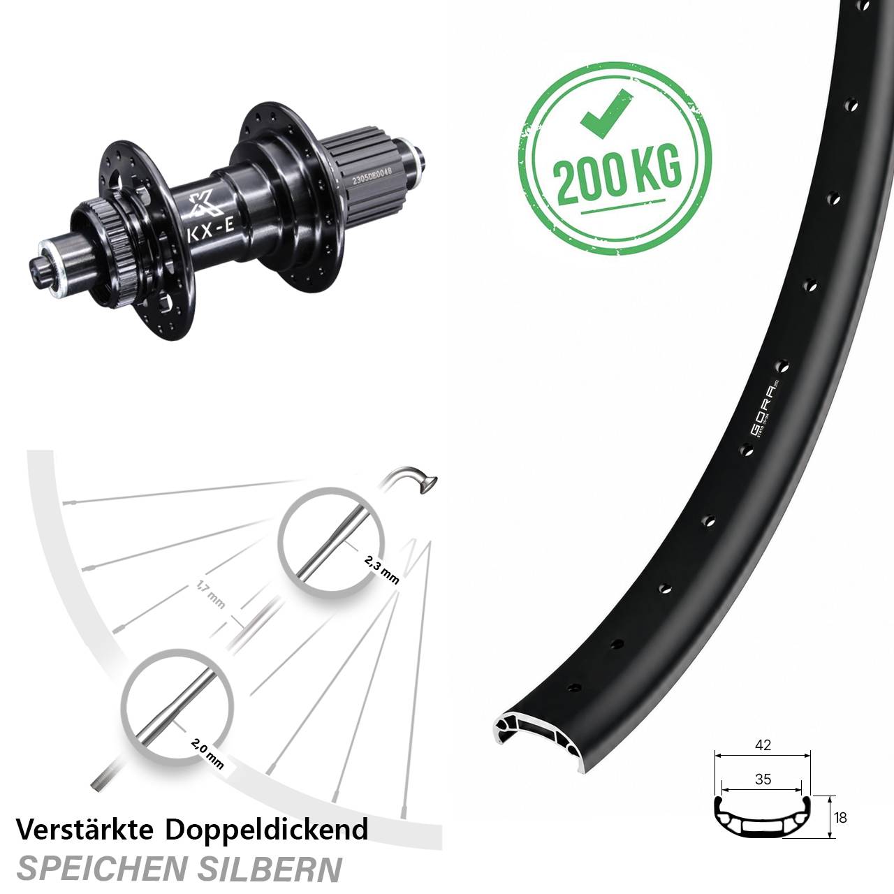 Disc Laufrad für Schnellspanner 27,5 Zoll Gora 35 Heavy Duty KX-E Micro Spline