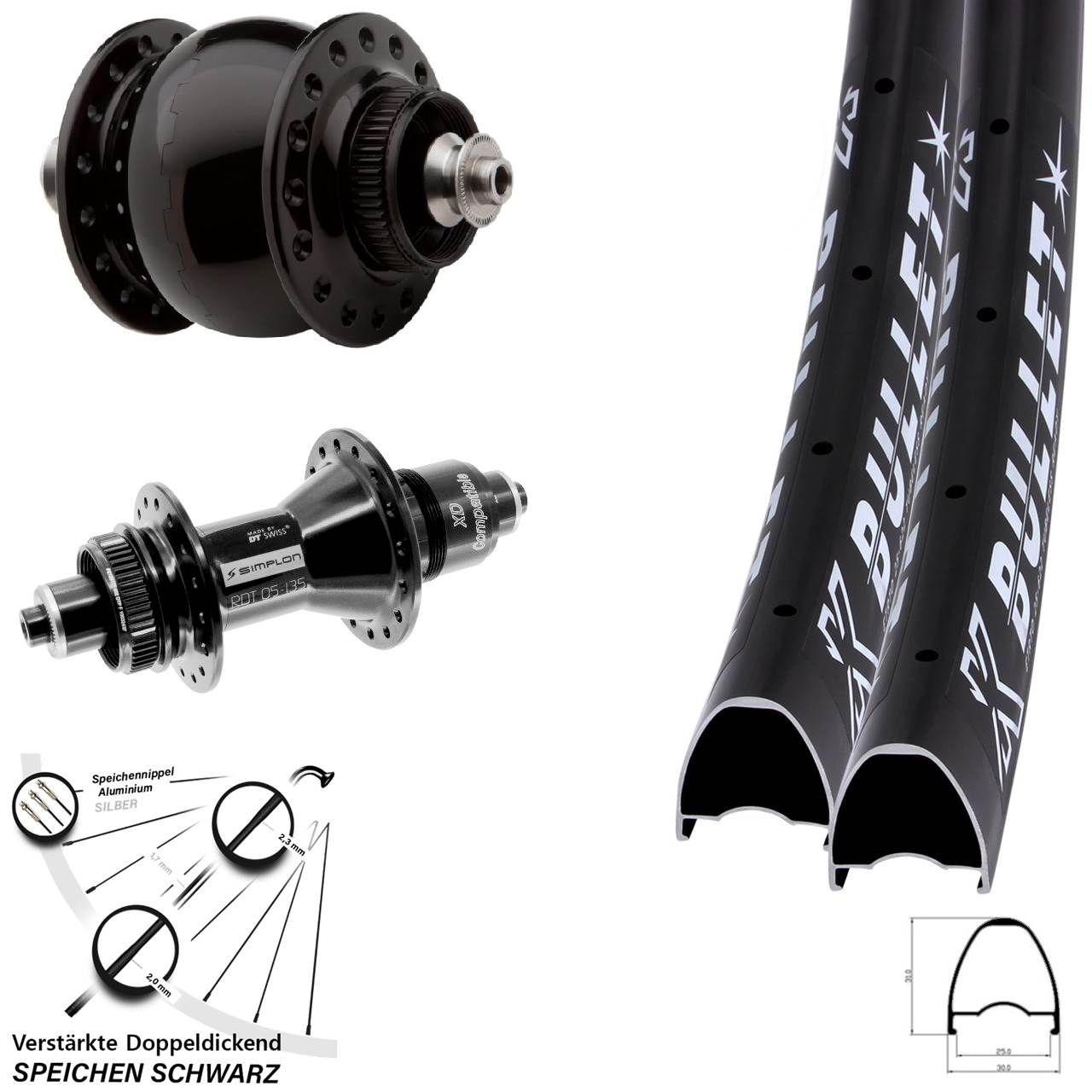 Centerlock Laufradsatz QR 29 Zoll KX Bullet DT Swiss 370 SON delux XD 11-12 fach