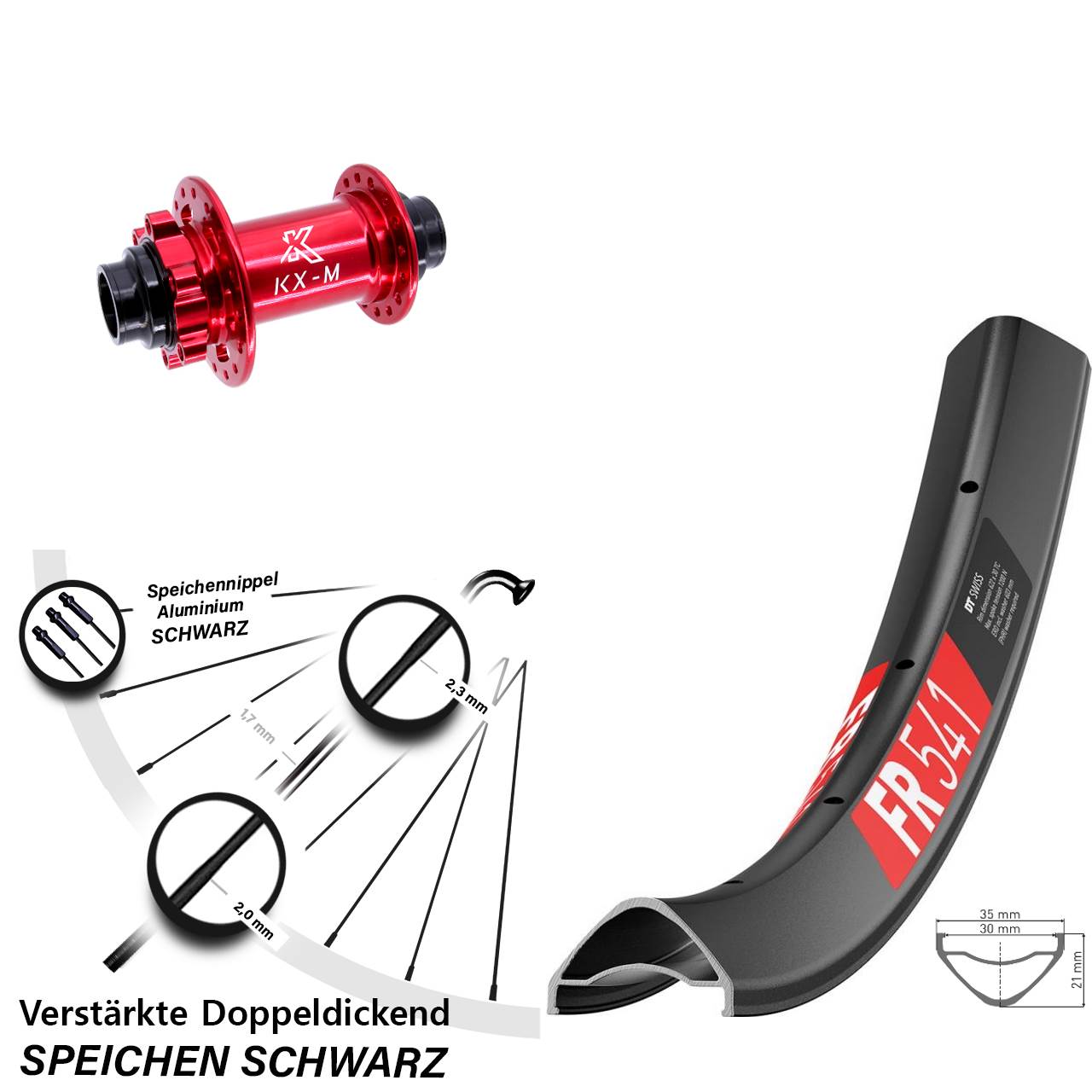 Vorderrad 6-Loch 29 Zoll DT Swiss FR 541 KX-M rot 20x110 (DH alt)