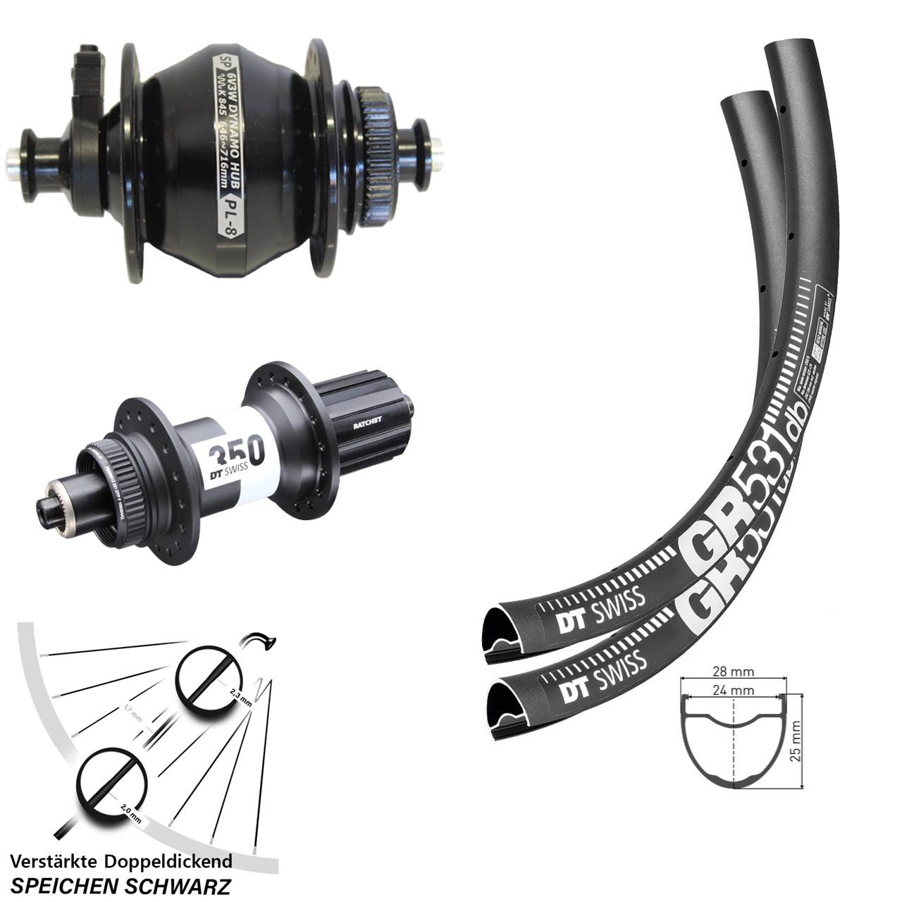 27,5 Zoll DT Swiss GR 531 350 Shutter Precision PL-8 Laufradsatz Centerlock QR 8-11 fach