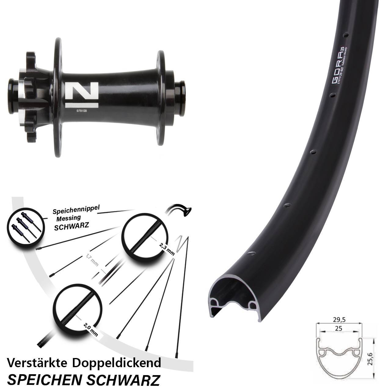 Vorderrad 6-Loch 12x100 28 Zoll Gora 25 Novatec D791