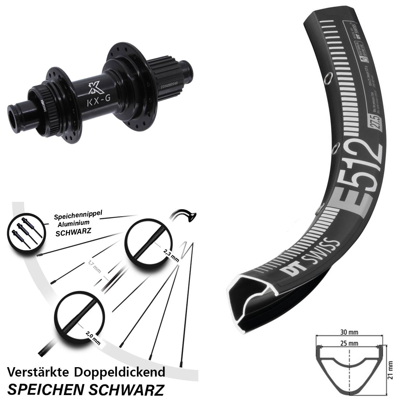 DT Swiss E 512 KX-GS verstärkt 650B Disc Hinterrad 12x142 Micro Spline