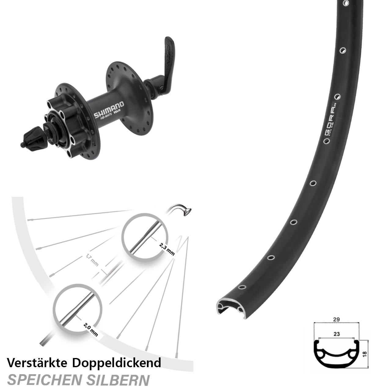 Disc Laufrad QR 28-29 Zoll Gora 23 Shimano HB-M475