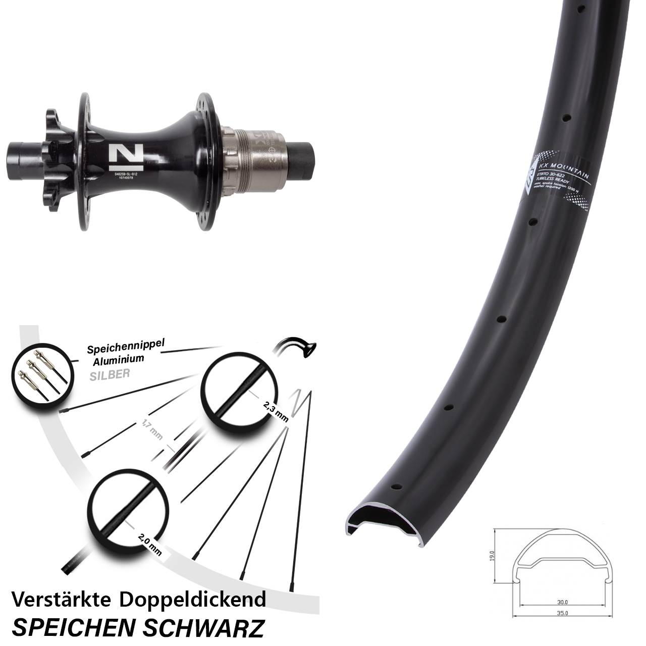 29 Zoll KX Mountain Novatec D462 Hinterrad 6-Loch 12x148 XD