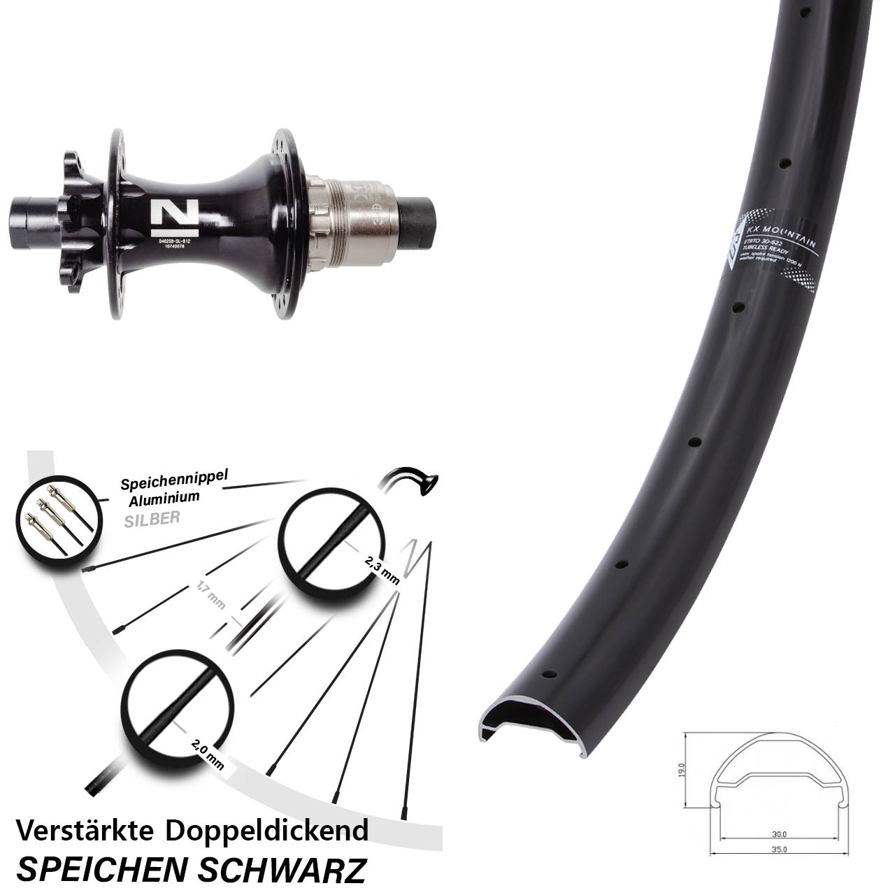 29 Zoll KX Mountain Novatec D462 Hinterrad 6-Loch 12x148 XD