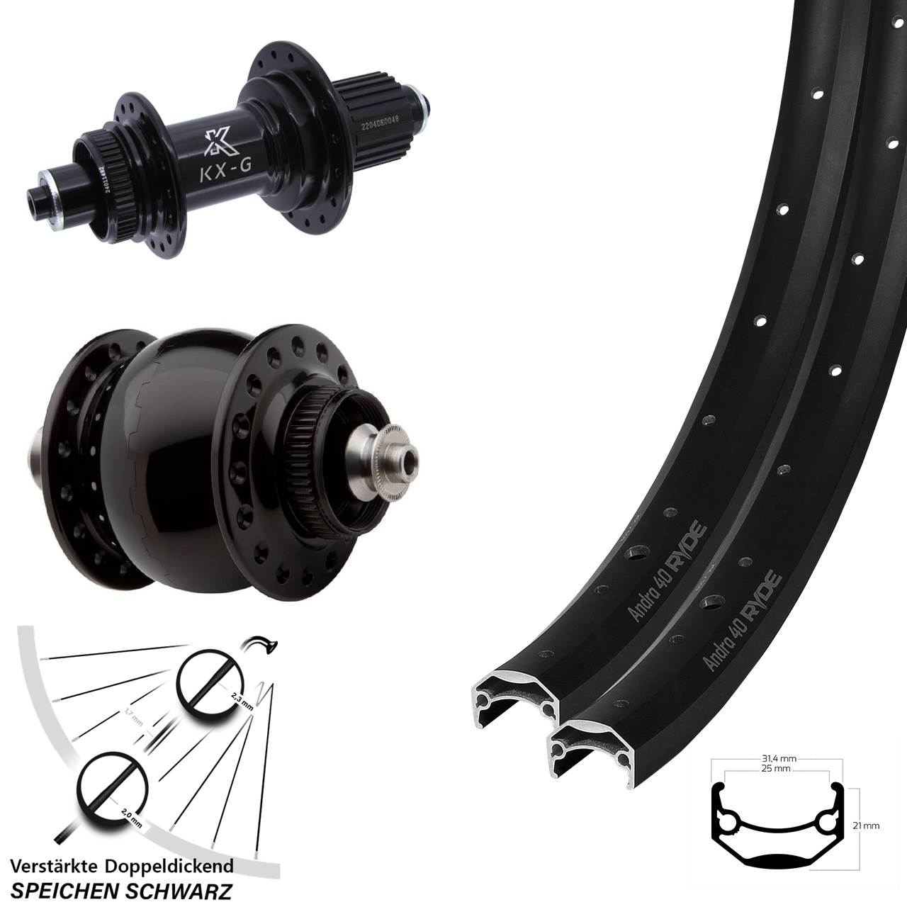 Disc Laufradsatz 650B Ryde Andra 40 KX-GS verstärkt SON 28 Micro Spline QR