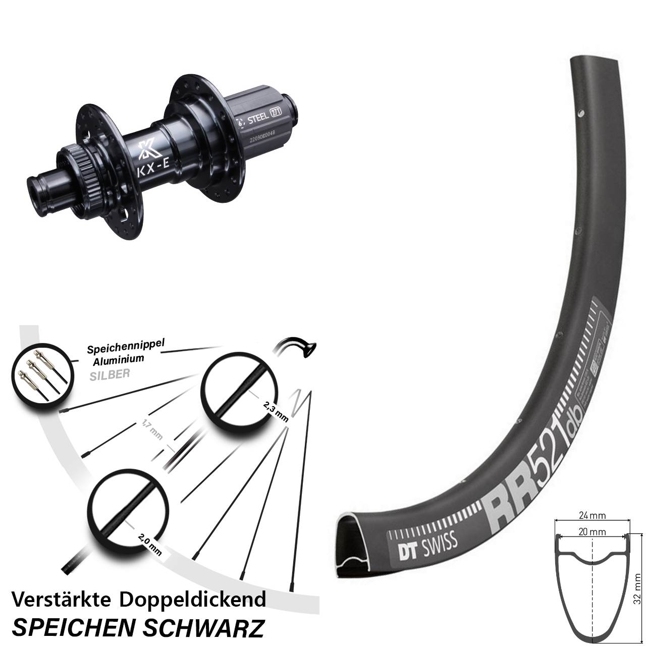 DT Swiss RR 521 KX-E verstärkt 28 Zoll Hinterrad Centerlock 12x142 8-12 fach