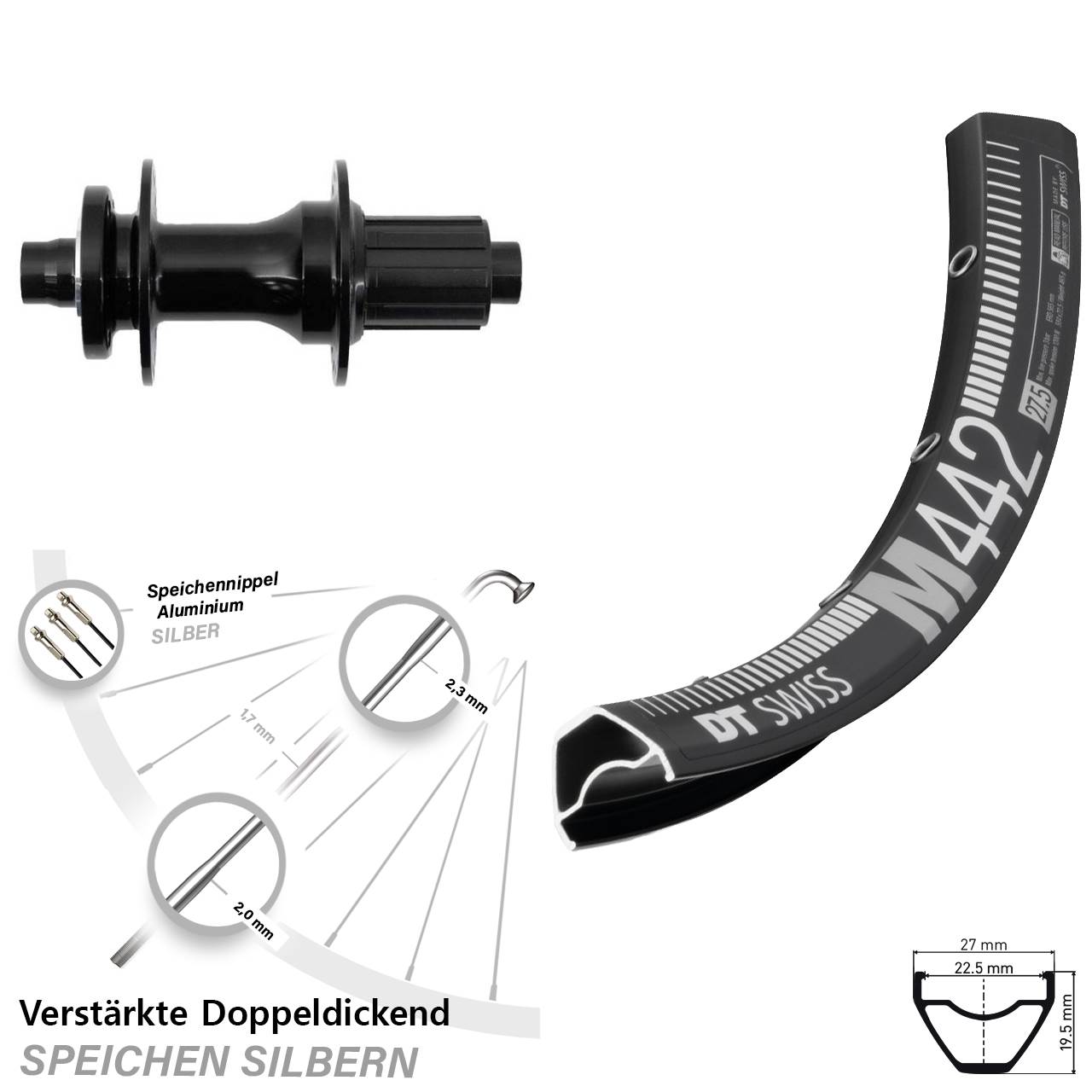 6-Loch Hinterrad 29 Zoll DT Swiss M442 Fastace 8-12 fach 12x148
