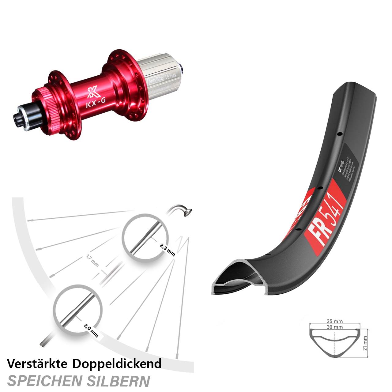 29 Zoll DT Swiss FR 541 KX-G rot Disc Hinterrad für Schnellspanner 8-12 fach