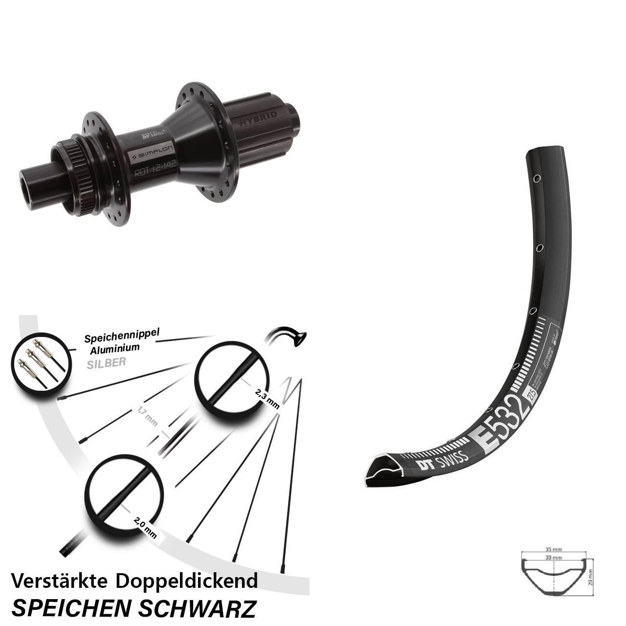Disc Hinterrad 27,5 Zoll DT Swiss E532-370 Hybrid 8-11 fach 12x142