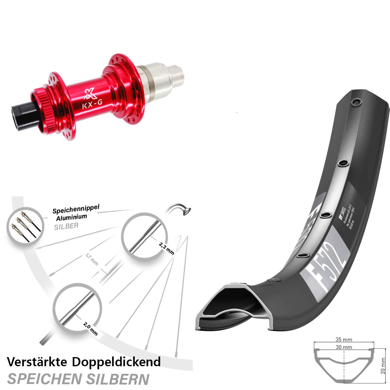 Disc Hinterrad 12x142 29 Zoll DT Swiss F 572 KX-G rot XDR 11-12 fach