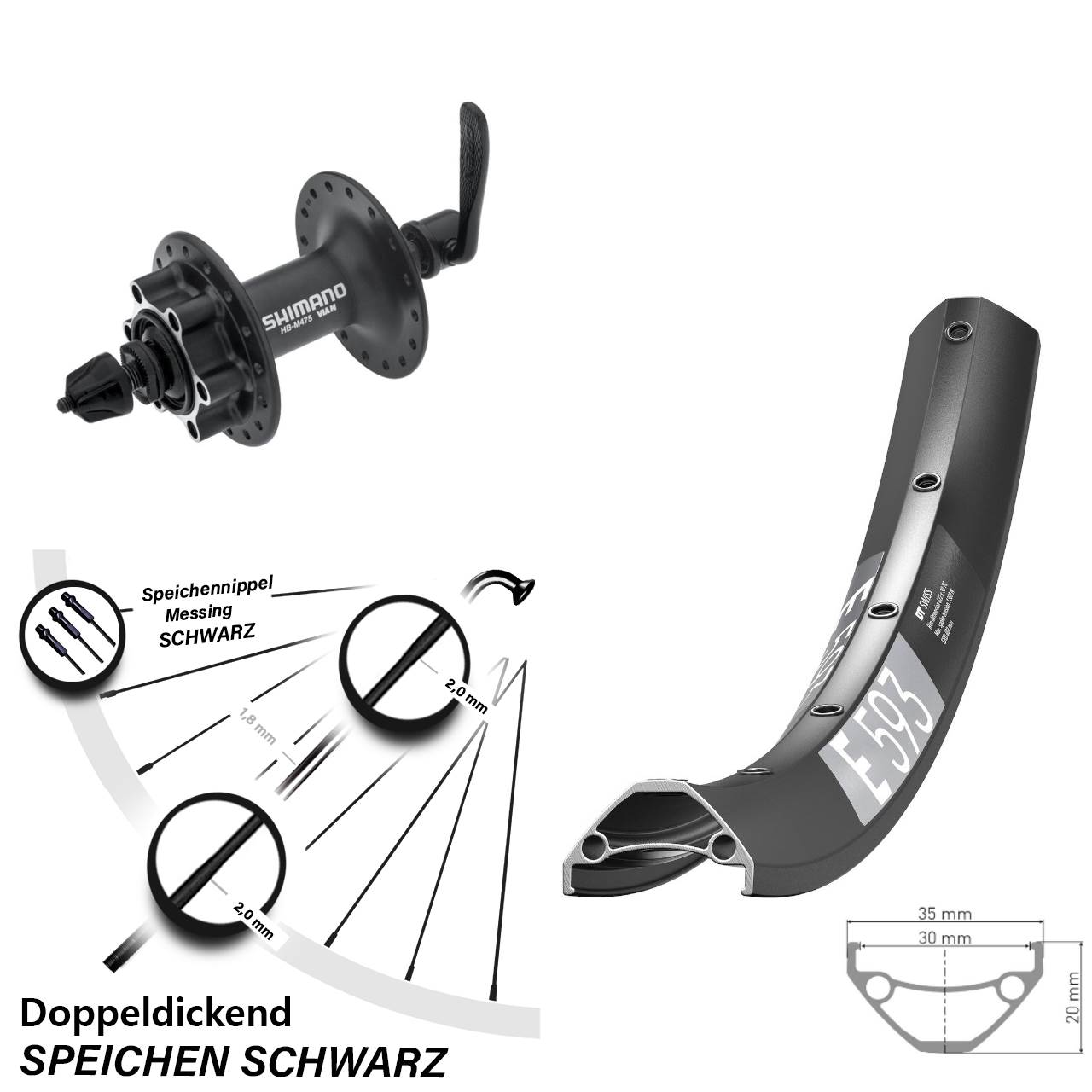 6-Loch Vorderrad 29 Zoll DT Swiss E 593 Shimano HB-M475 QR