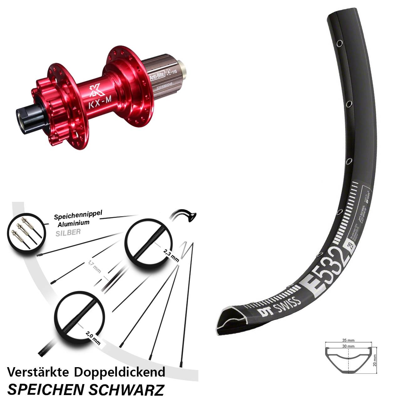 Disc Hinterrad 29 Zoll DT Swiss E532 KX-M rot 8-12 fach 12x142