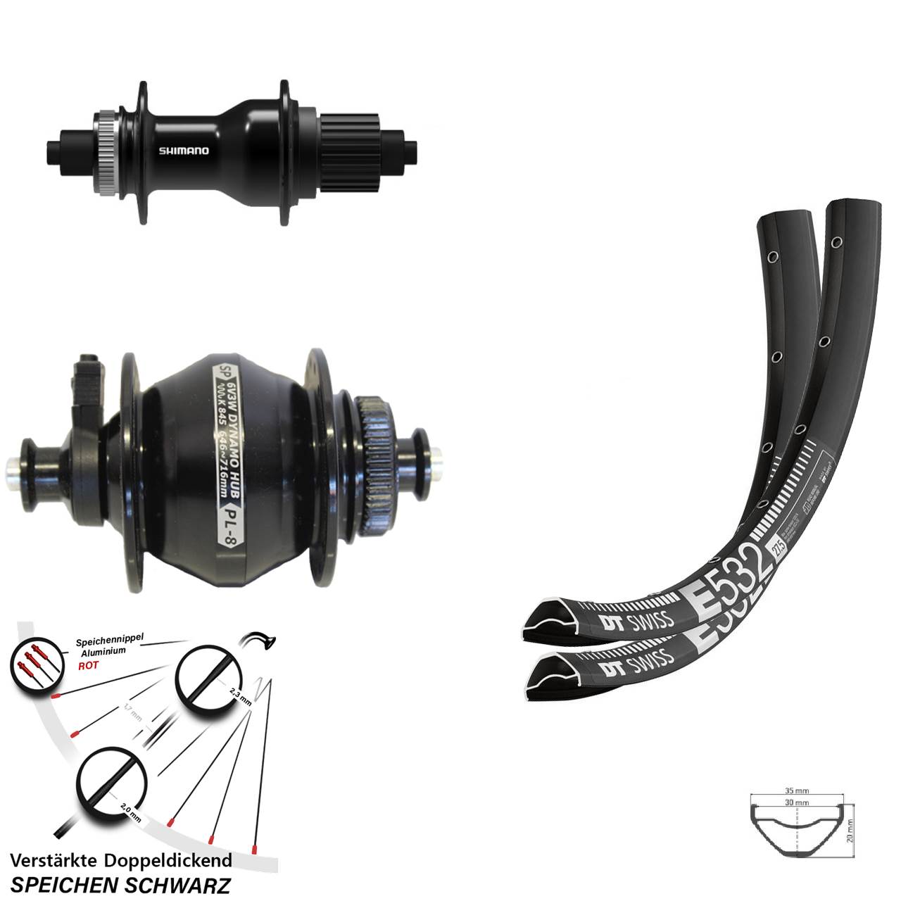 Disc Laufrad-Satz 29 Zoll DT Swiss E532 Shimano FH-QC500 Shutter PL-8 Micro Spline QR