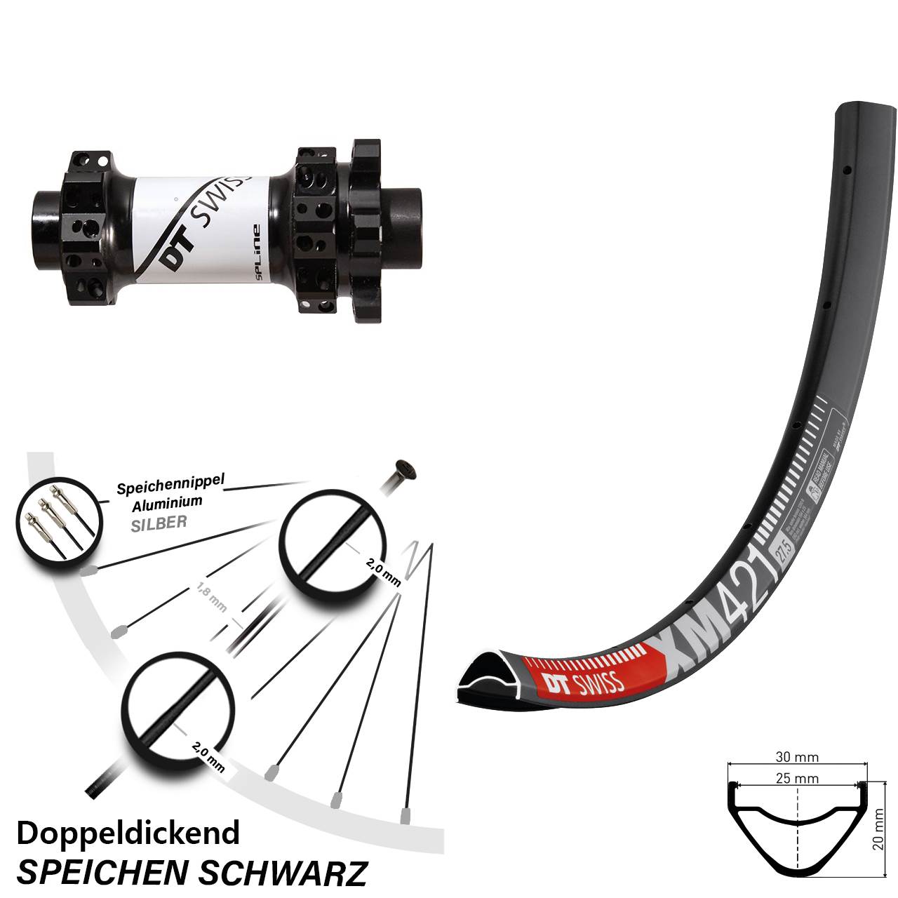 27,5 Zoll Vorderrad 15x100 mm XM 421 DT Swiss X1900 Nabe 6-Loch Straightpull