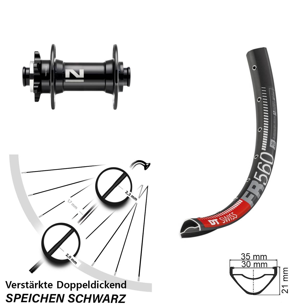 Disc Vorderrad 26 Zoll DT Swiss FR560 Novatec D041SB 15x110 Boost