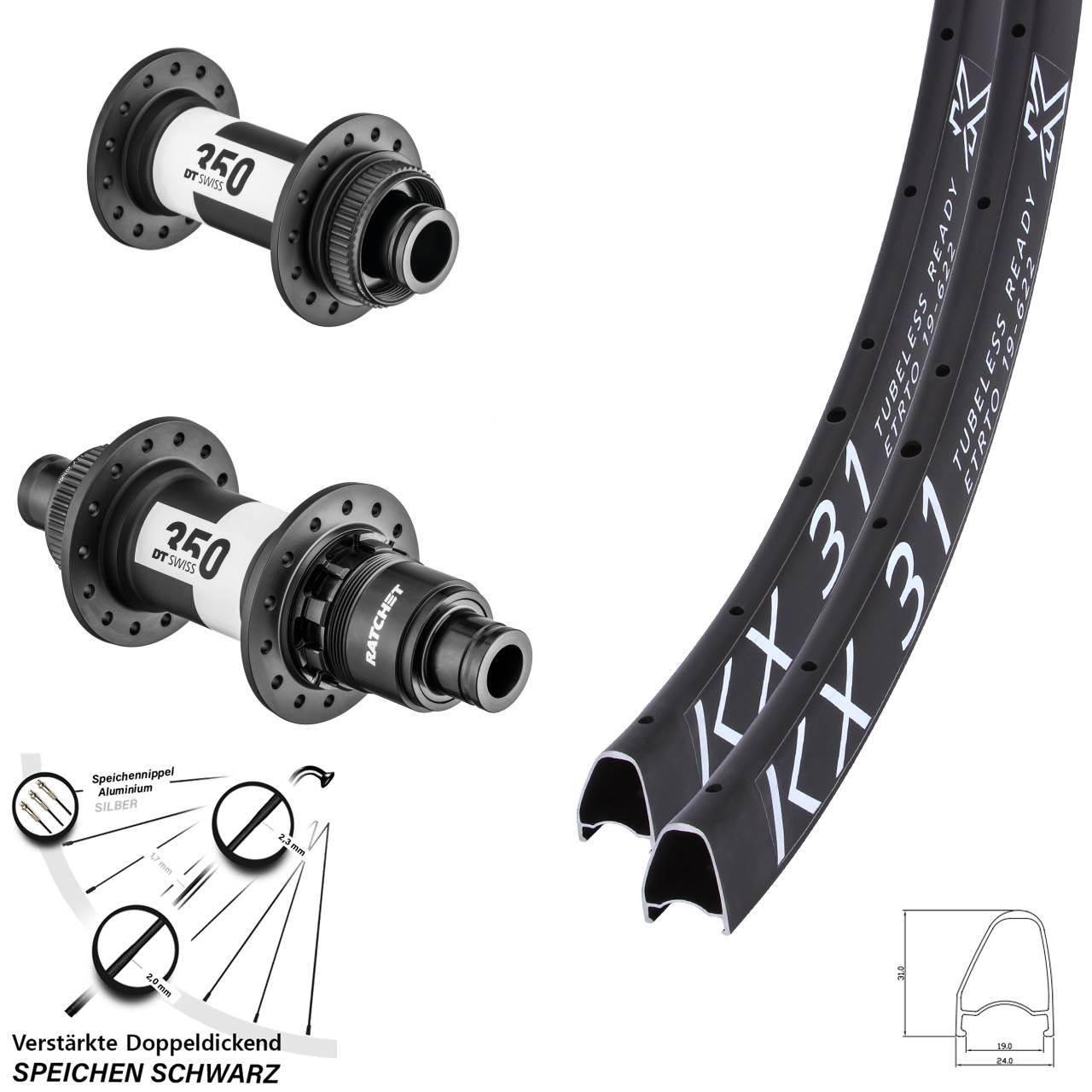 Centerlock Laufradsatz 15x100 12x142 28 Zoll KX 31 Offset DT Swiss 350 SRAM XDR