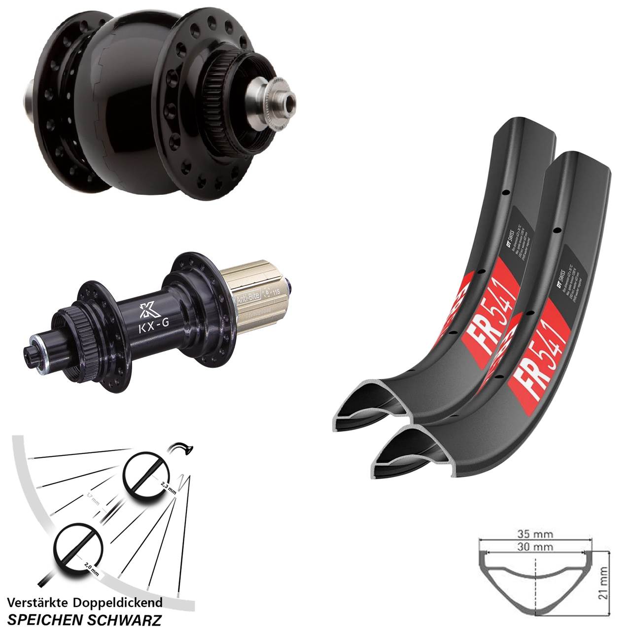 DT Swiss FR 541 KX-G SONdelux 27,5 Zoll Disc Laufradsatz für Schnellspanner 8-12 fach HG