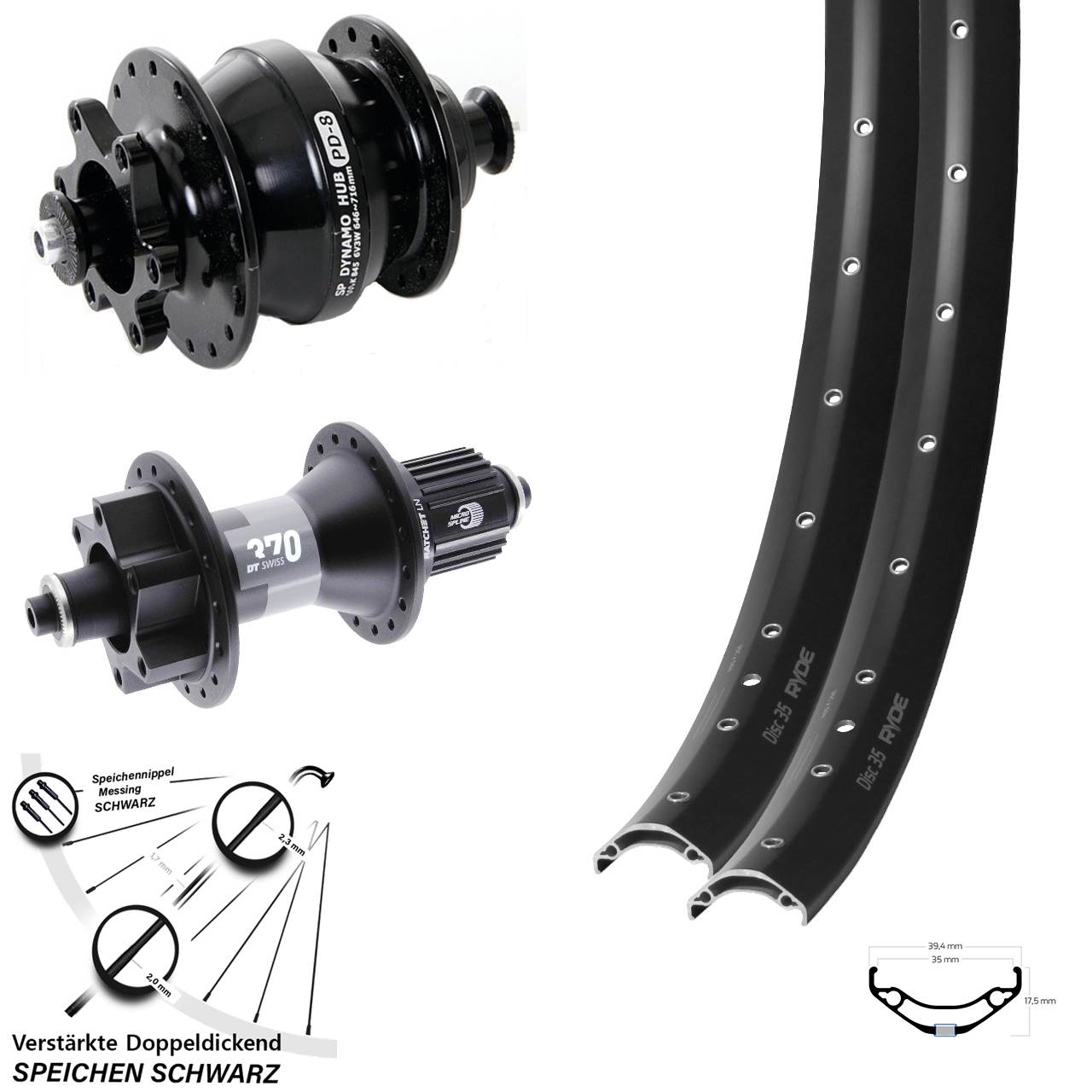 Laufrad-Satz QR 29 Zoll Ryde Disc 35 DT Swiss 370 SP PD-8 Shimano Micro Spline