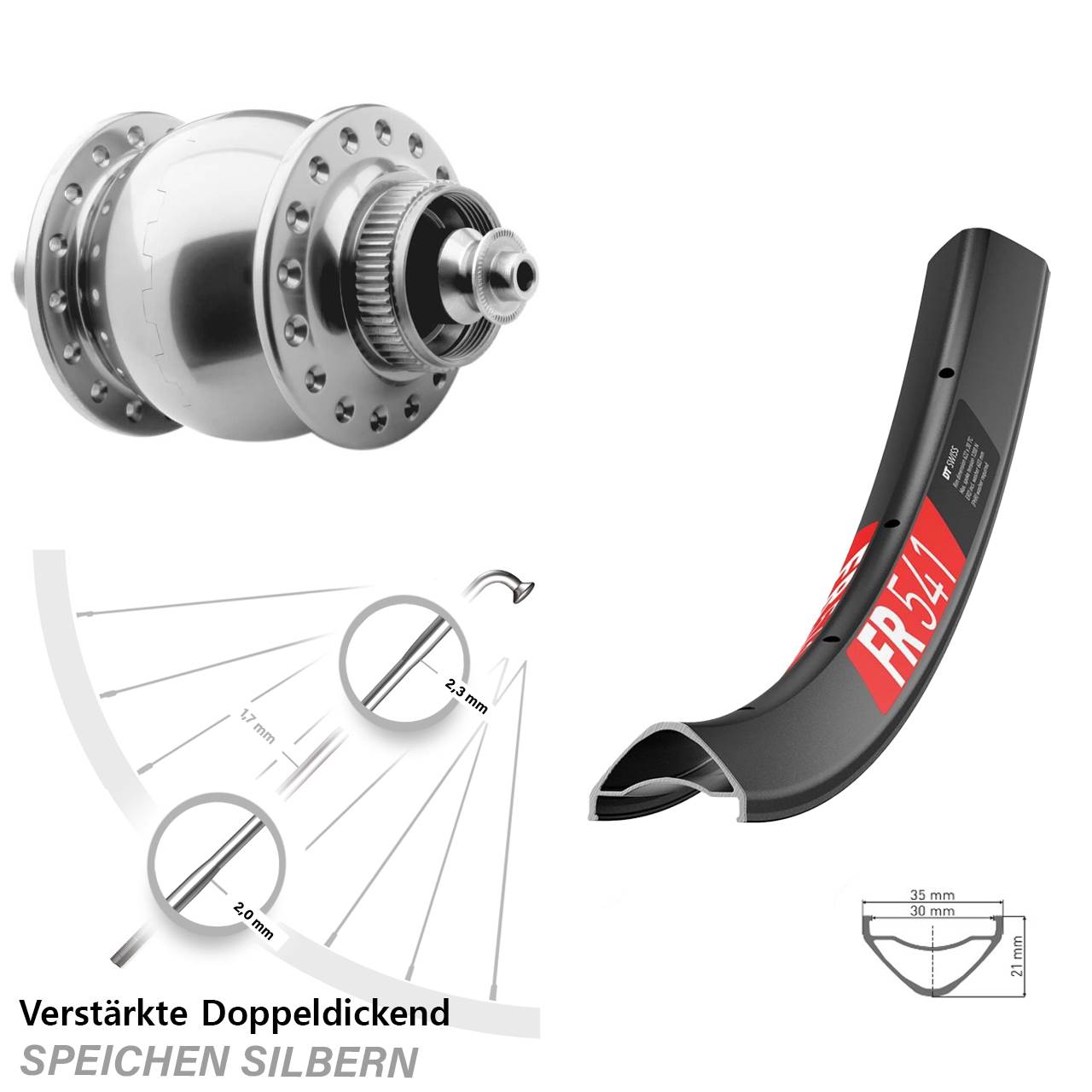 SON 28 silbern DT Swiss FR 541 29 Zoll Centerlock Dynamovorderrad QR