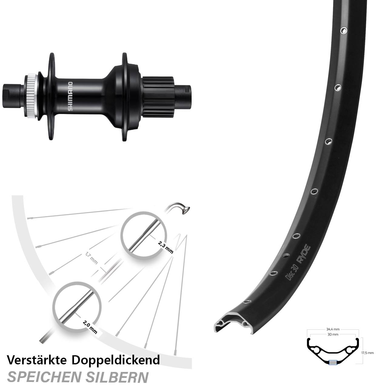 Hinterrad 12x148 29 Zoll Ryde Disc 30 Shimano FH-MT510B Micro Spline