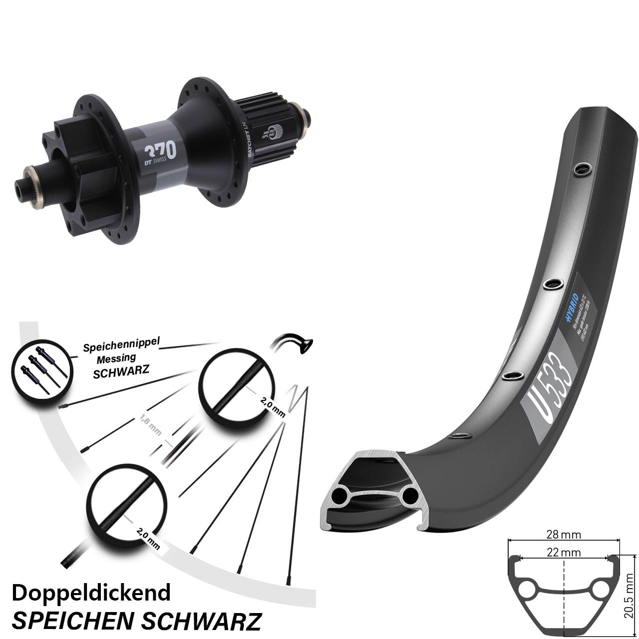 Disc Laufrad 26 Zoll DT Swiss U533-370 Micro Spline QR