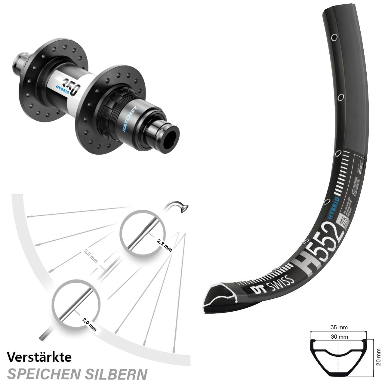 Disc Hinterrad 12x148 27,5 Zoll DT Swiss H552-350 Hybrid XD