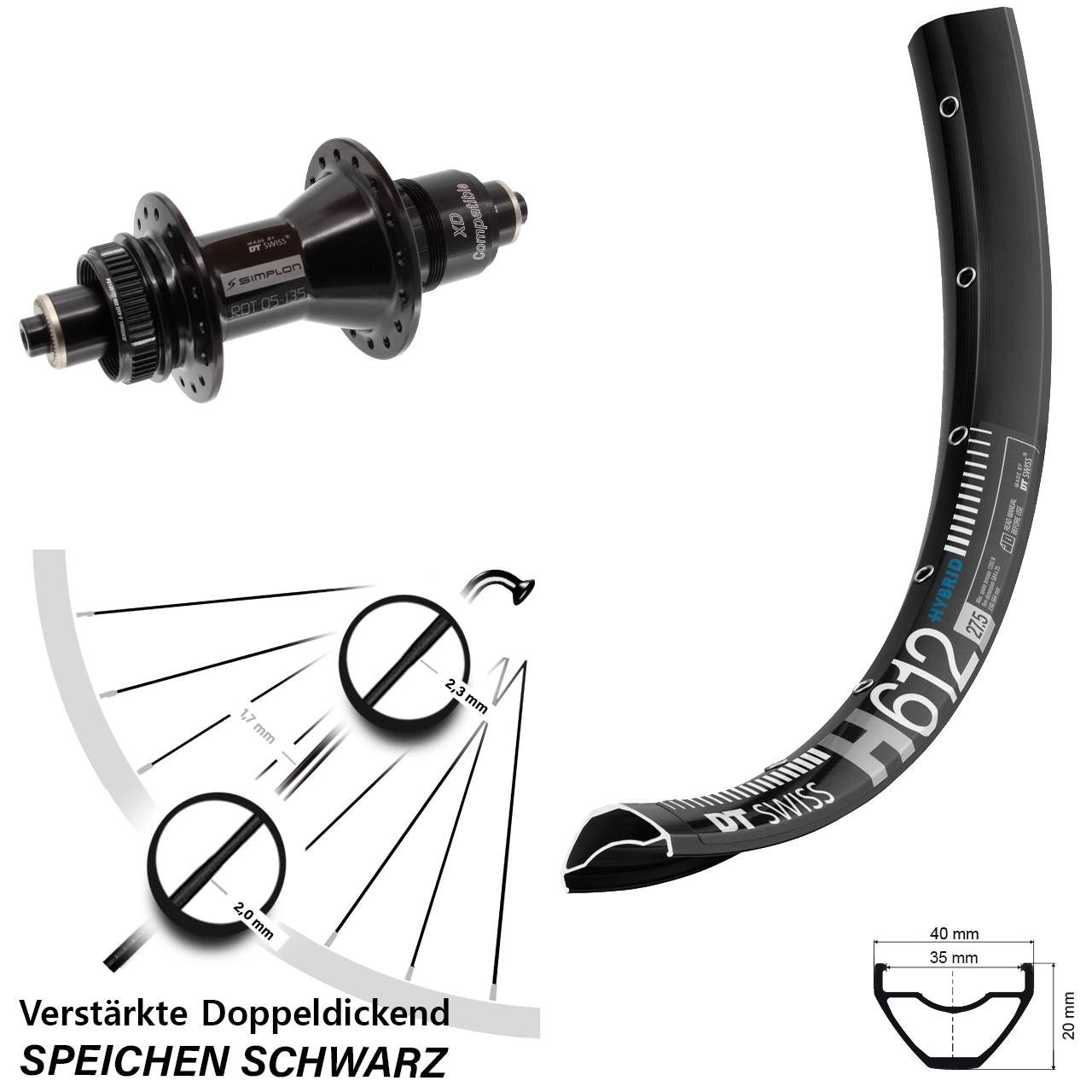 Hinterrad Centerlock QR 27,5 Zoll DT Swiss H 612 370 XD 11-12 fach