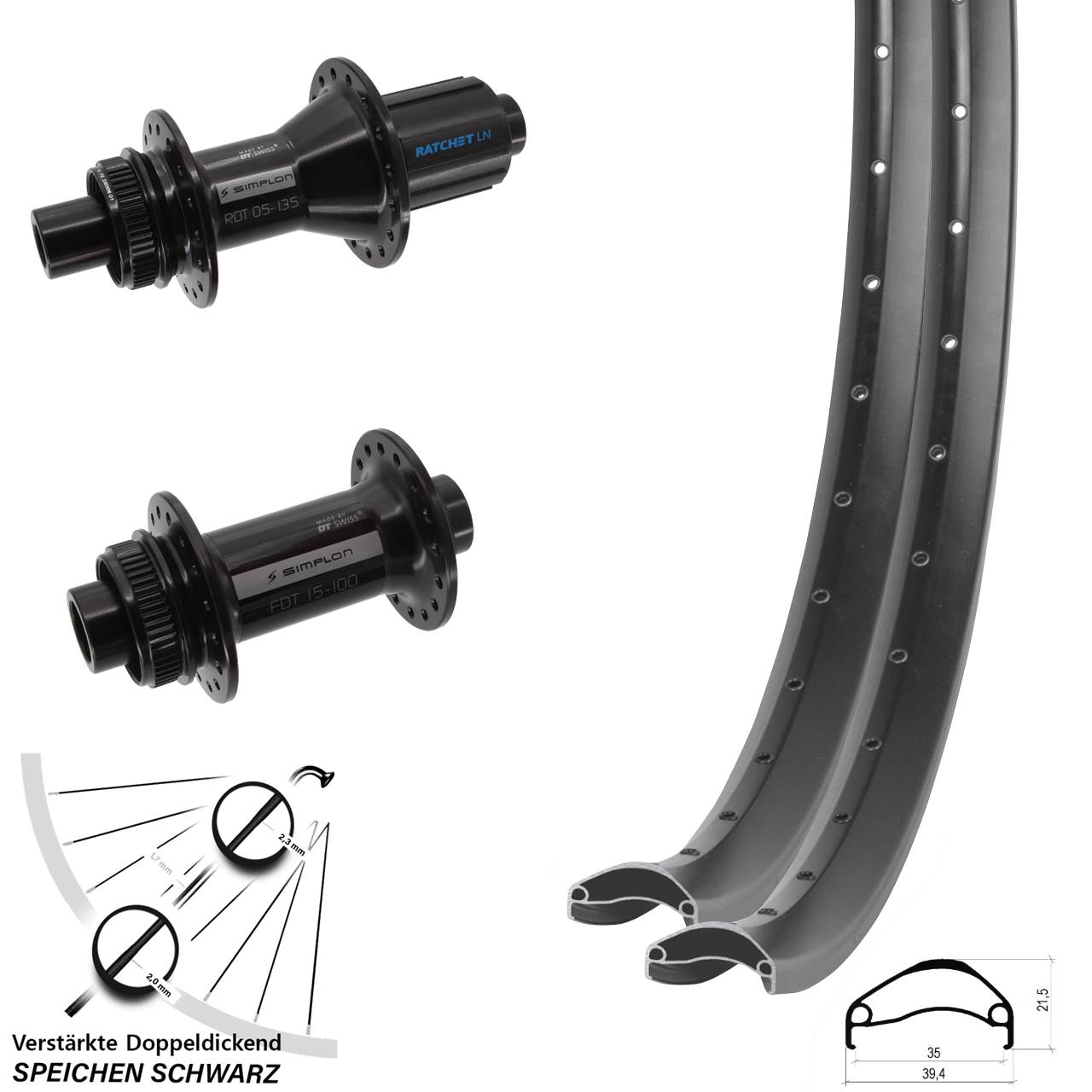 Centerlock Laufradsatz 29 Zoll Ambrosio E35 DT Swiss 370 Hybrid 8-11 fach 15x100 12x142