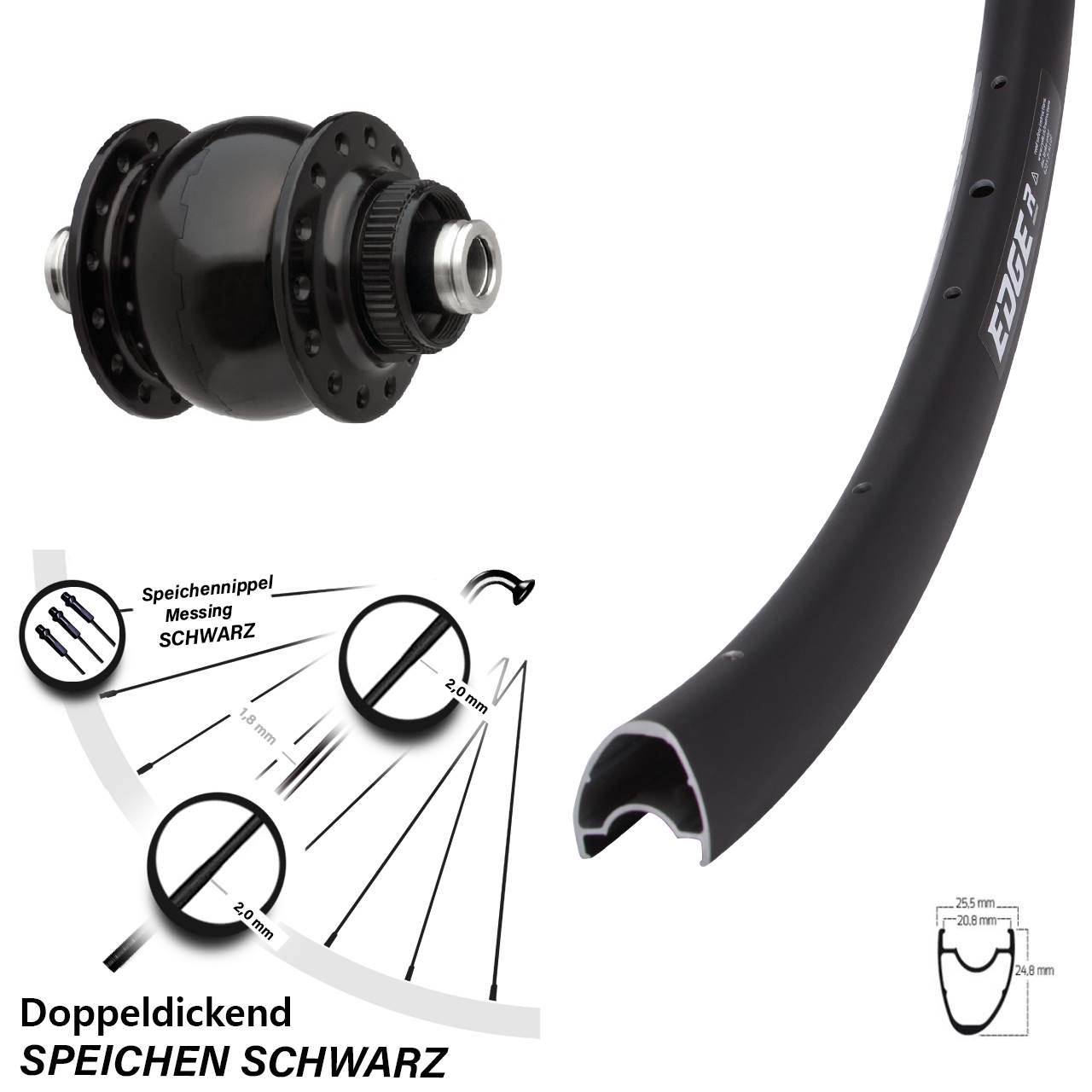 Nabendynamo SON delux Centerlock Ryde Edge R25 OS Disc Vorderrad 28 Zoll 24 Speichen