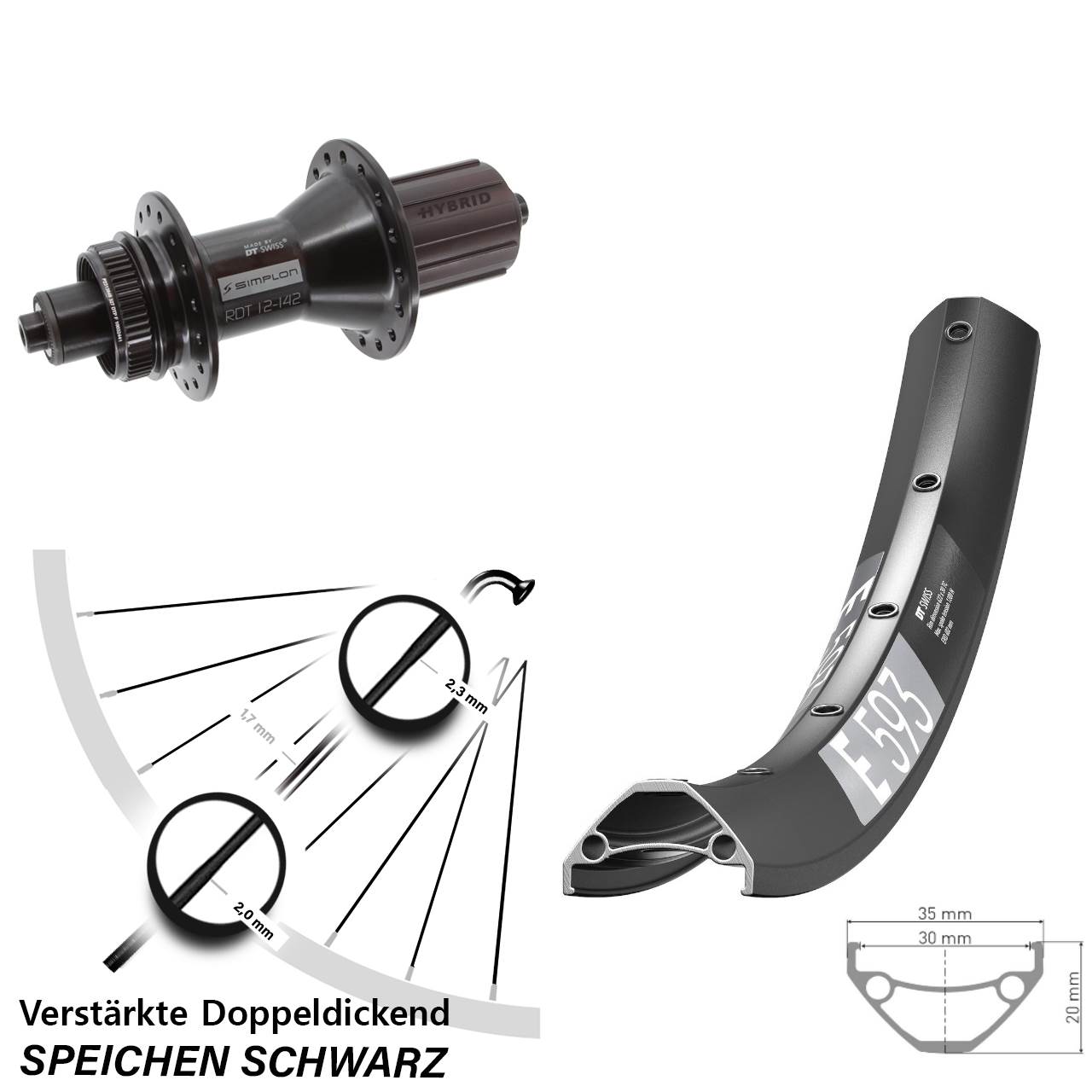 Hinterrad Centerlock für Schnellspanner 650B DT Swiss E 593-370 Hybrid 8-11 fach