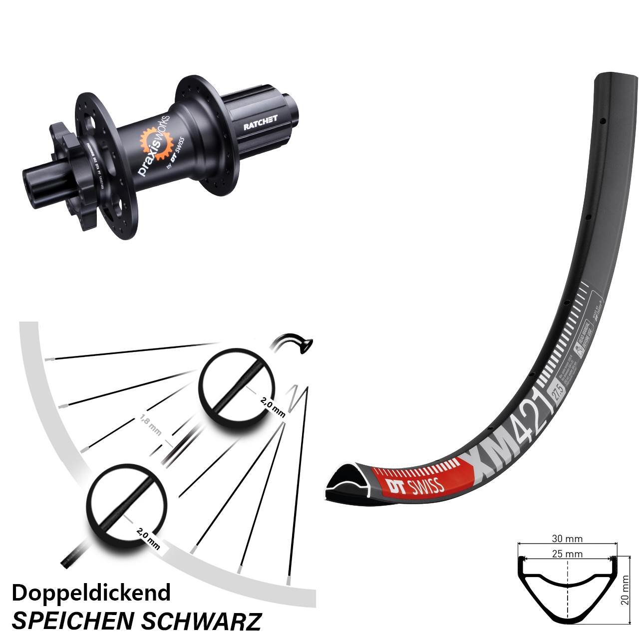 DT Swiss XM 421 Hinterrad 27,5 Zoll 350 SL Steckachse 12x142 mm 8-11 fach