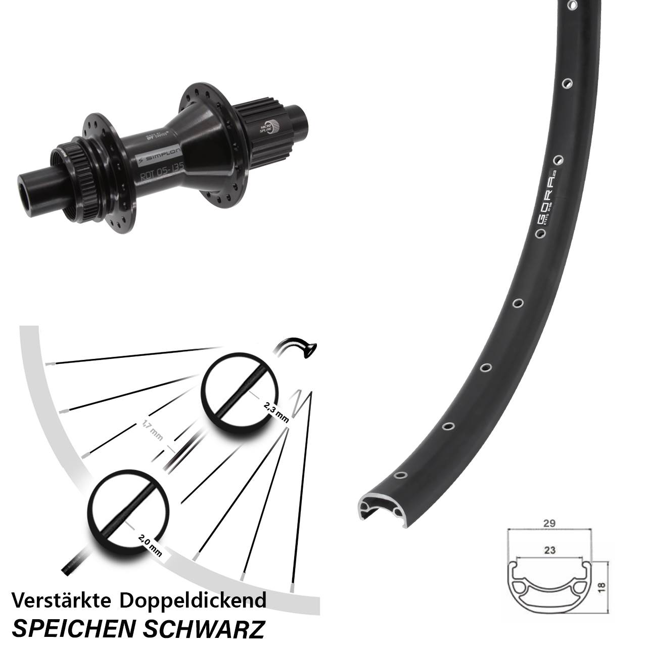 Gora 23 DT Swiss 370 Hybrid 29 Zoll Disc Laufrad 12x142 Shimano Micro Spline