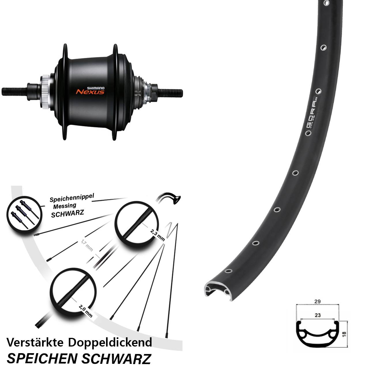 28 Zoll Hinterrad Shimano Nexus 7 Gang Centerlock Gora 23