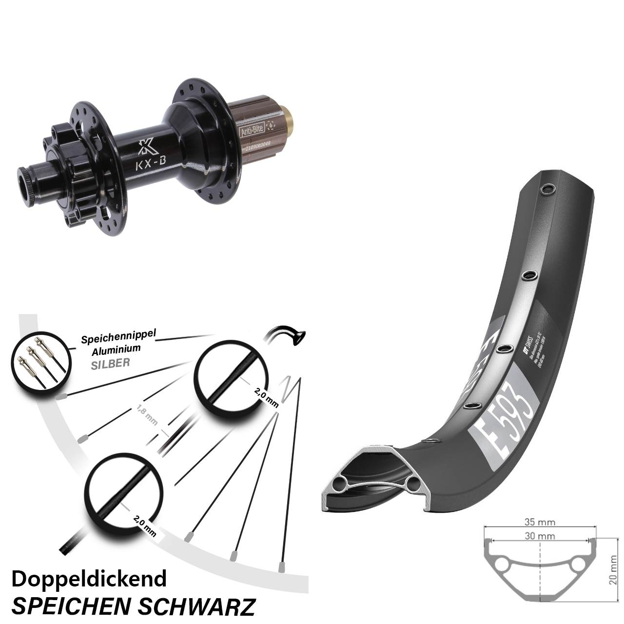 Hinterrad 27,5 Zoll DT Swiss E593 KX-B 6-Loch 12x148